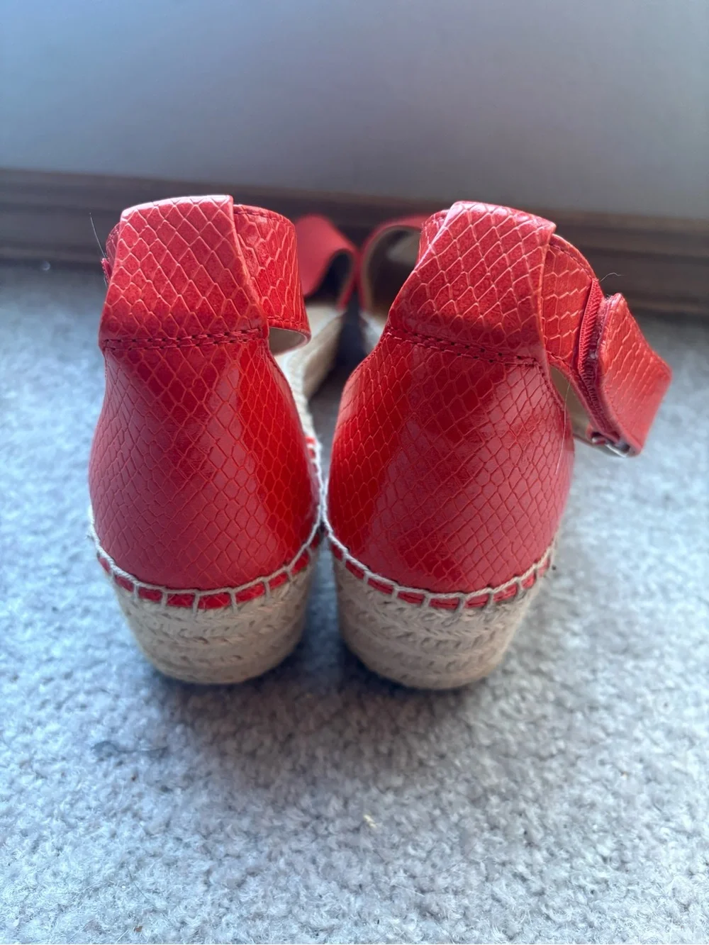 Franco Sarto Red Snake Embossed Espadrille Platform Sandals 8.5